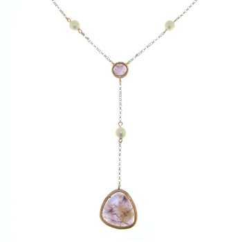 Sterling silver rose-colored bezel-set amethyst dangling pearls free ...